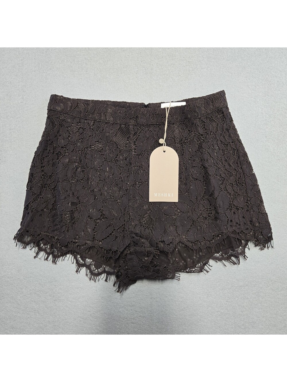 MESHKI Gigi Lace Mini Shorts Womens XS Dark Chocolate Lined Zip NWT SH12167